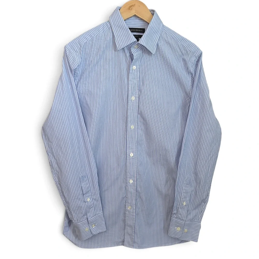 Banana Republic Dress Shirt Mens Small Blue White Stripe Slim Fit Cotton Career